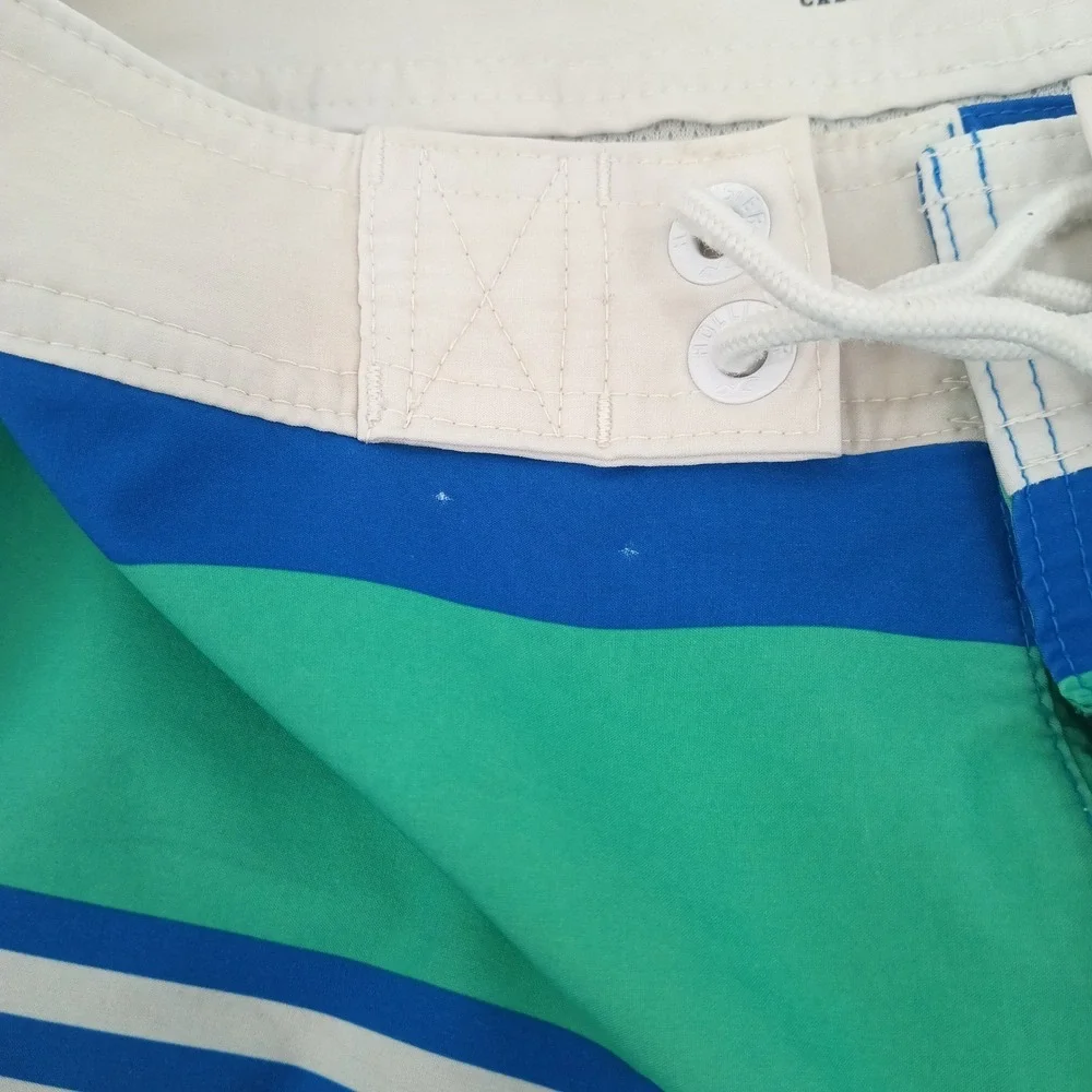 Hollister Mens Blue‎ Green Striped Board Shorts Swim Trunks Size 30 Colorblock